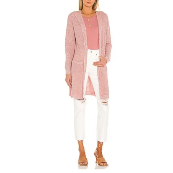 One Grey Day Linen Savvy Pink Knit Hooded Duster Size S, $295 - Picture 1 of 9